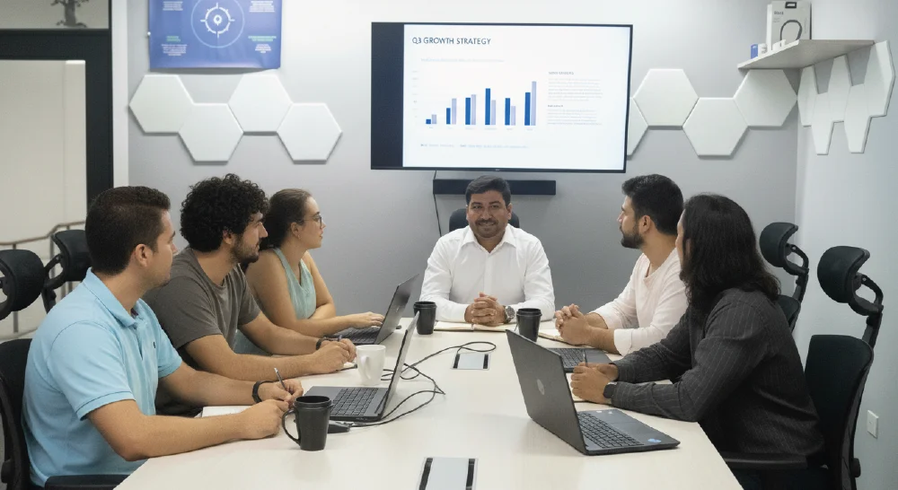 Global teams collaborating in real time during a business meeting